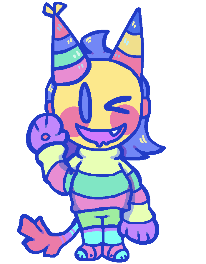Chibi Party Monster with his right hand waving