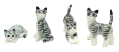 an image of 4 small gray cat figurines