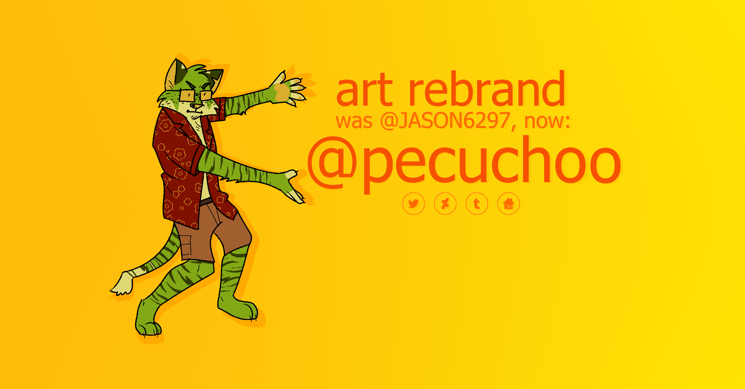 art rebrand announcement banner. username has changed from jason6297 to pecuchoo across all social media platforms