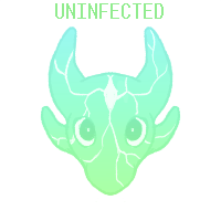 An image of a blue-green dragon head with a series of cracks in it. The word 'Uninfected' is written at the top
