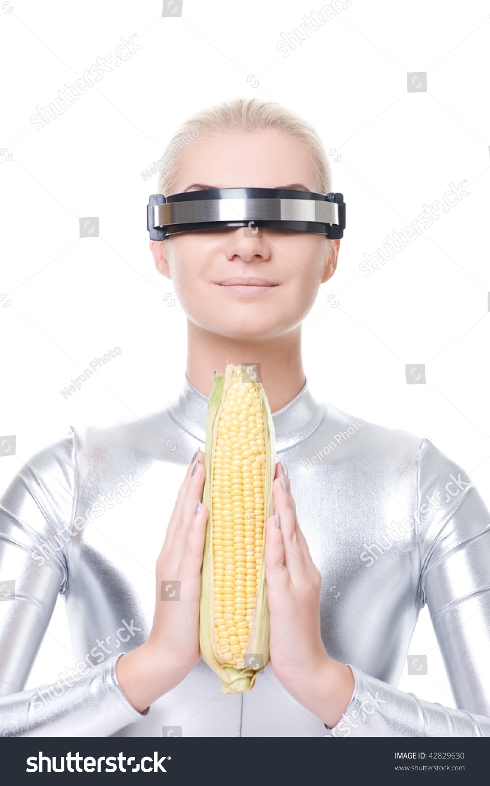 weird_scifi_woman_holding_corn_stock_photo
