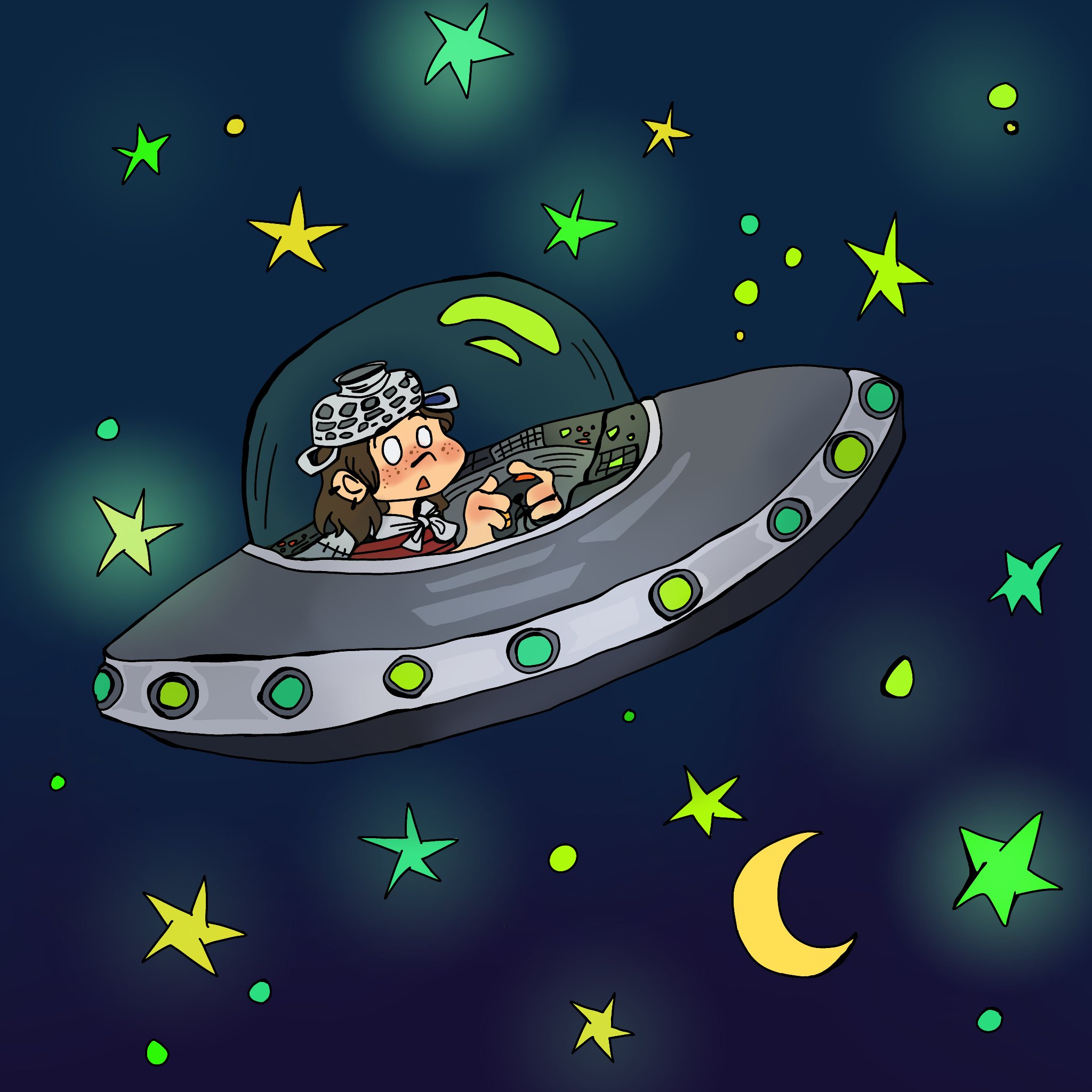 Kelly in a spaceship, Calvin and Hobbes inspired
