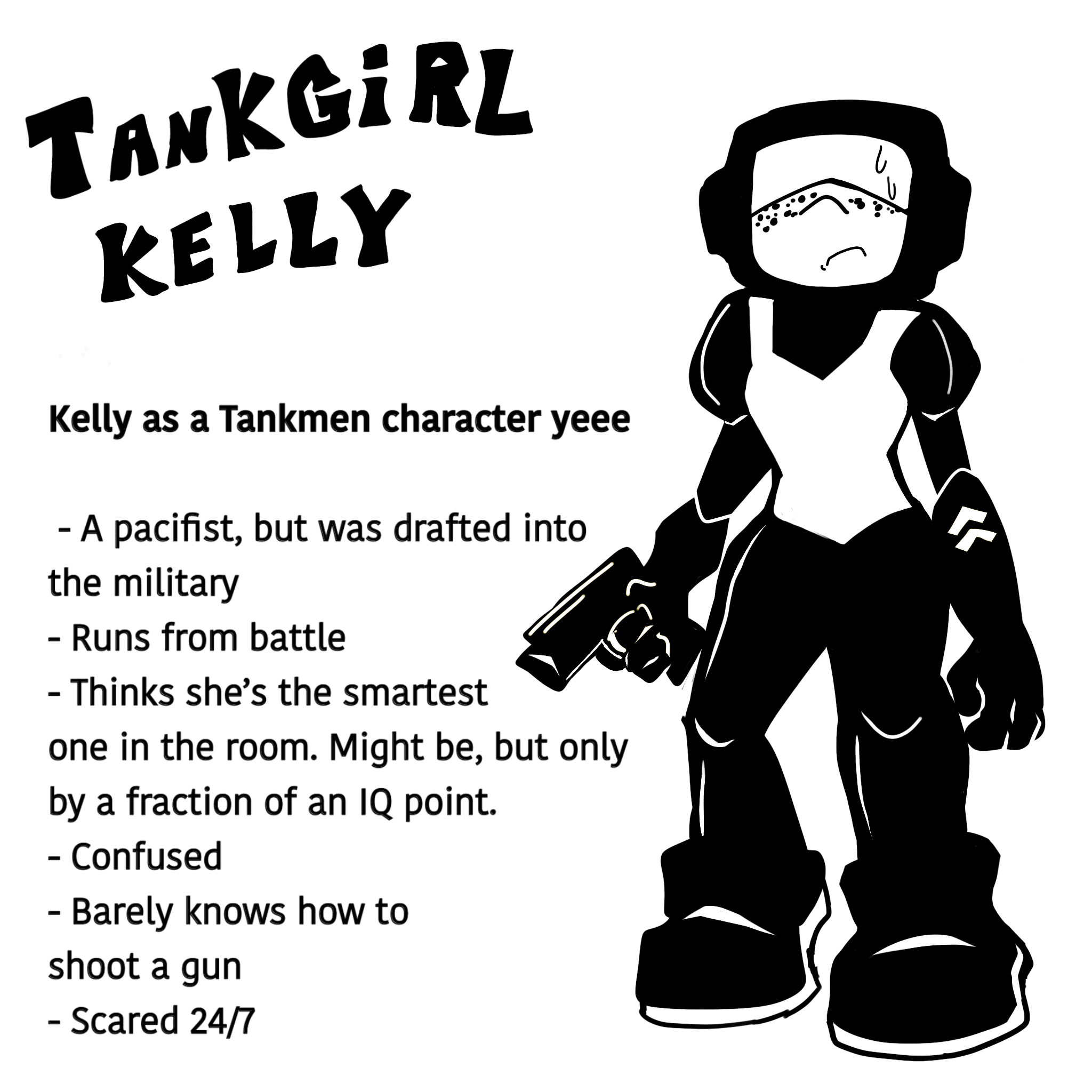Design idea of Kelly as a Tankmen character