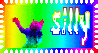 A cat dancing with the text 'Silly'. The entire image is rainbowcore.