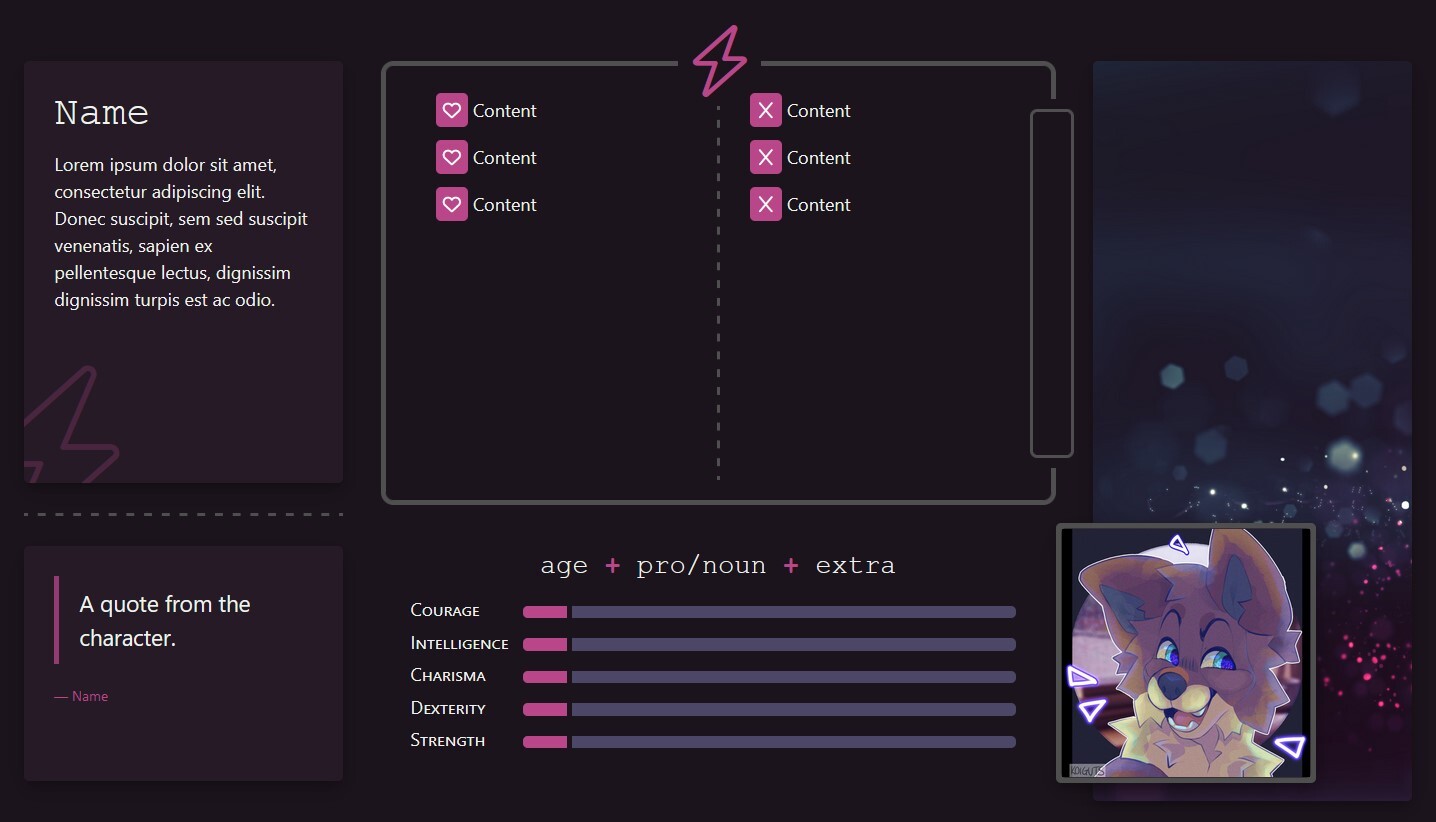 Purple-themed HTML layout for Toyhouse.