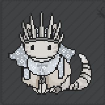 screenshot of null pixel cat, dressed up in white and silver