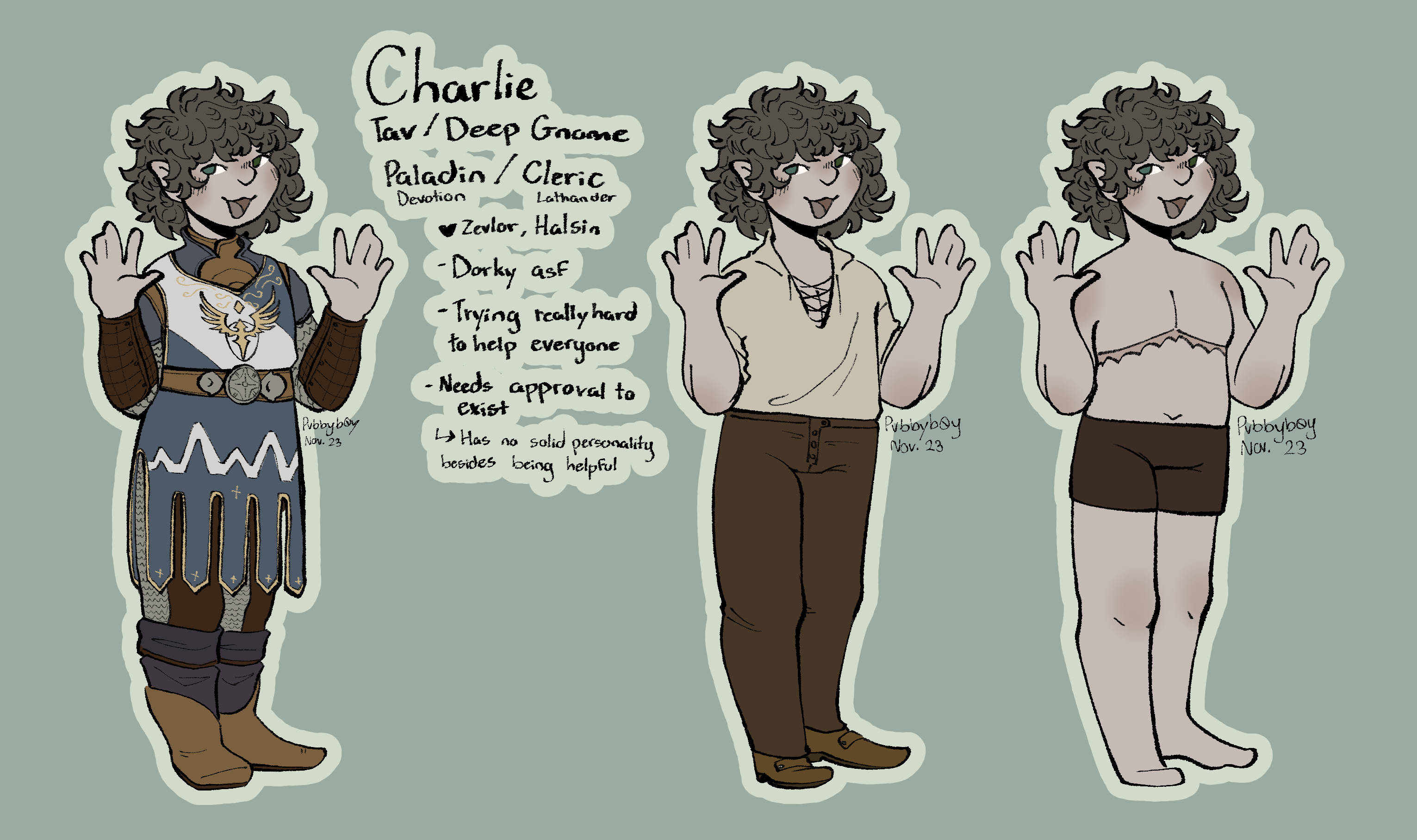 A character refrence for a Gnome named Charlie