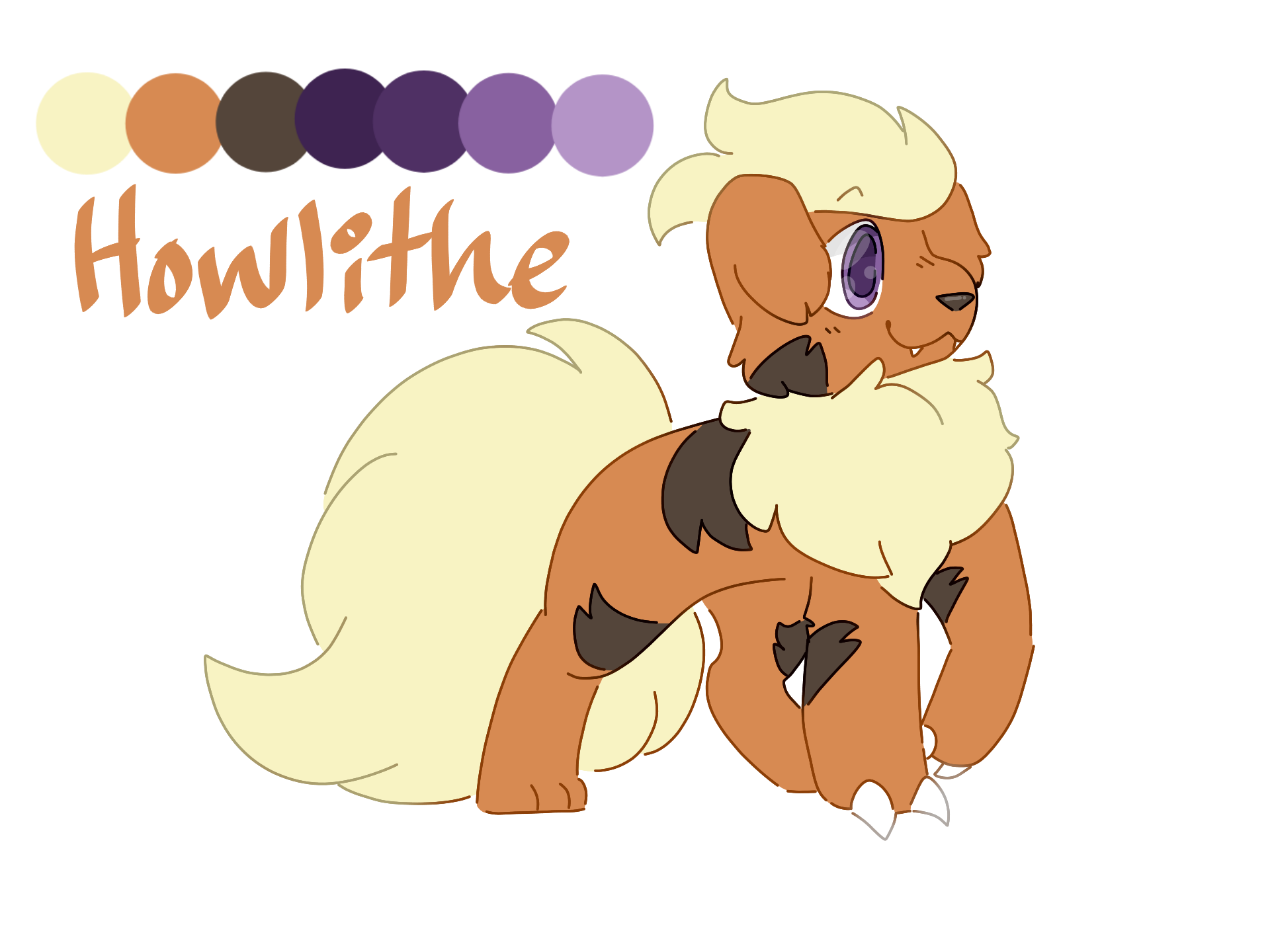 A reference for a Growlithe with purple eyes, named Howlithe.