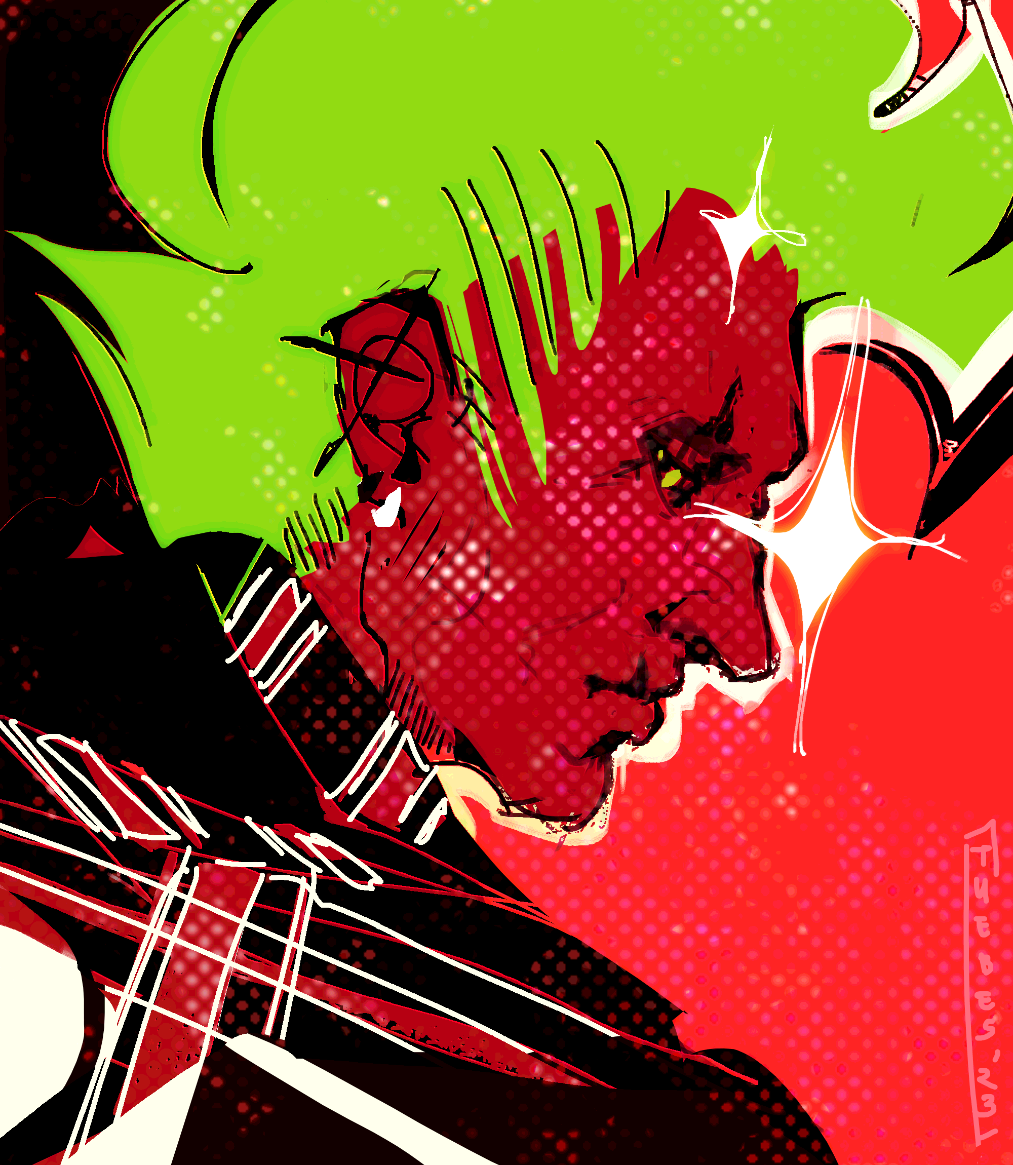 neon red and green portrait