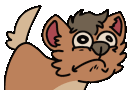 Animated drawing of a hyena with a miserably sad face, wiggling it's butt in the air.