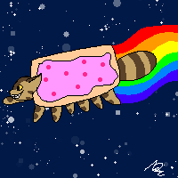 A pixel drawing of the Cat Bus as Nyan Cat