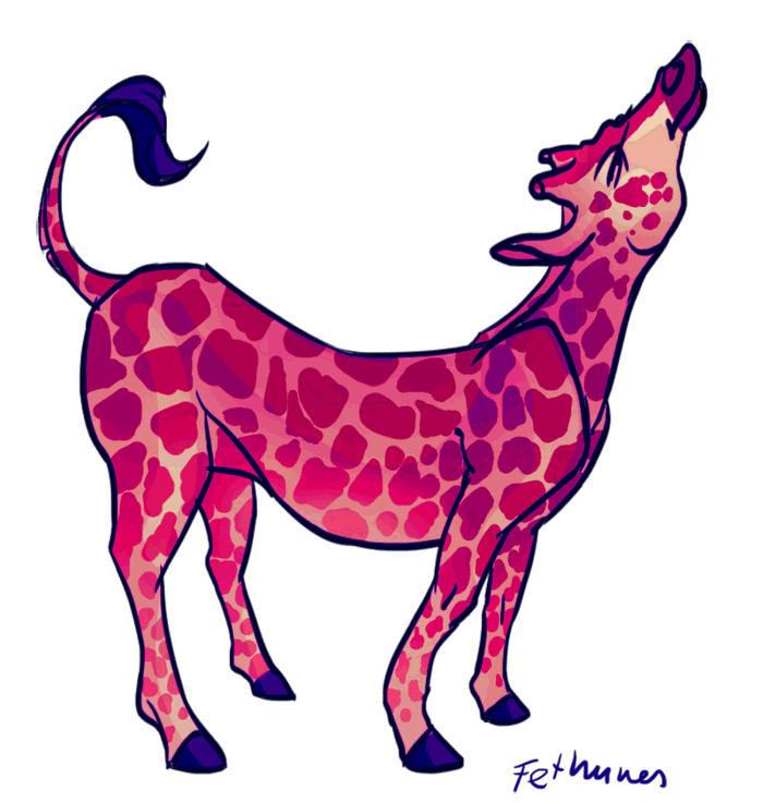 A short and stout giraffe, coloured pink
