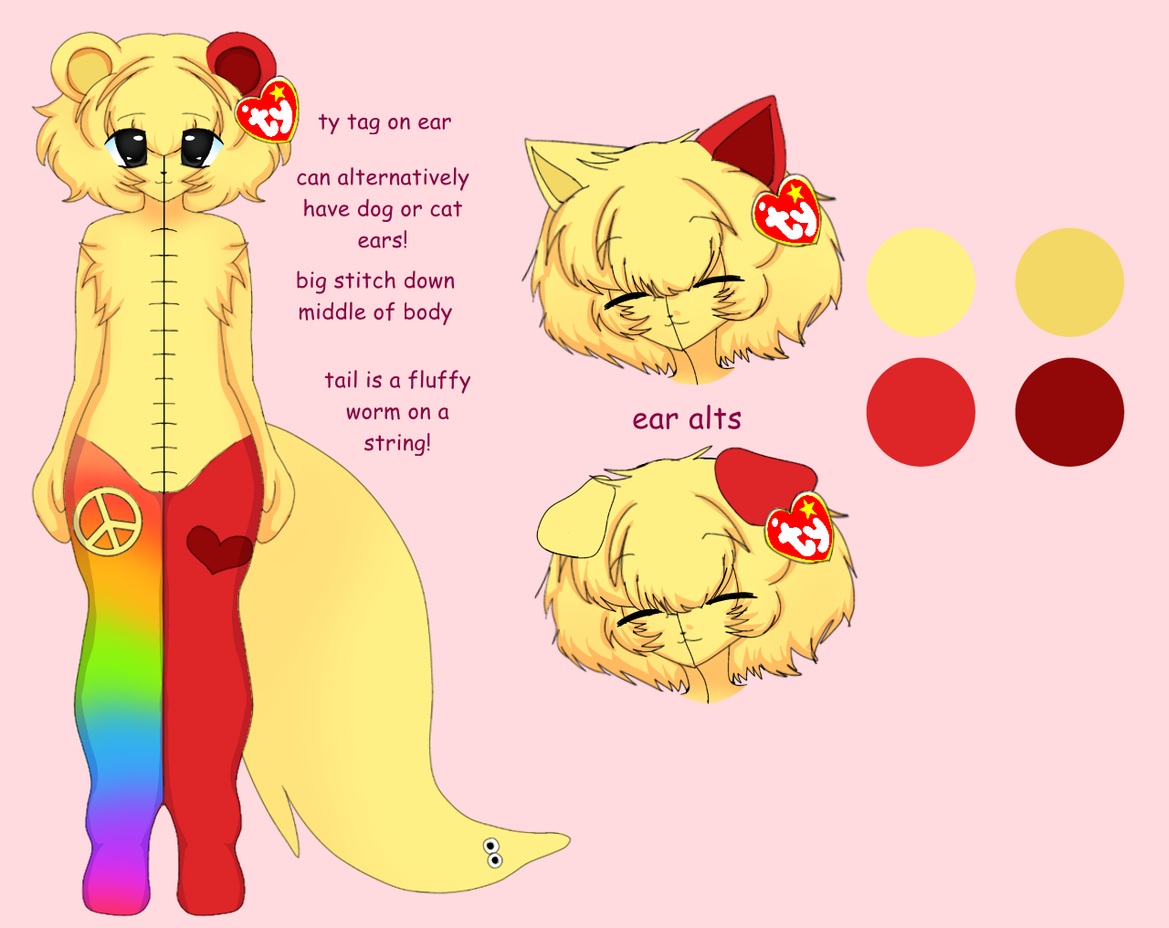 reference sheet of beanie, belonging to ibassyou on toyhouse