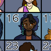 A calendar square for August 16th, featuring Heron, a dark-skinned man with colourfully-dyed hair.